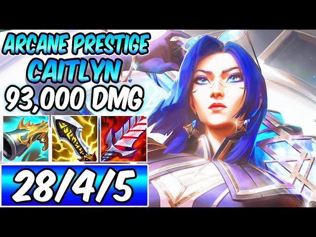 CLEAN ARCANE PRESTIGE CAITLYN 93K DMG FULL CRIT S+ GAMEPLAY ADC Build & Runes S14 League of Legends