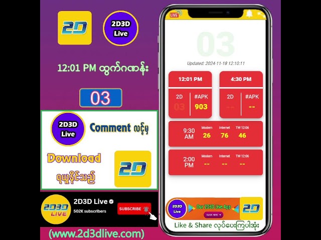 (18.11.2024) နေ့လယ် (12:01AM) 2D3D Live တိုက်ရိုက်