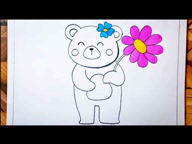 drawing of teddy bear. Very easy and cute drawing. Draw so cute. Drawing for kids. Cartoon drawing.