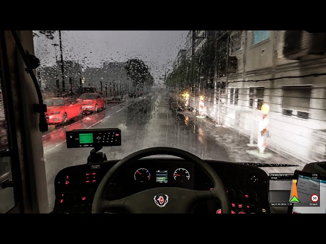 Relaxing Driving in the Rain | City Bus Simulator - THE BUS | Gameplay 4K | Scania Citywide