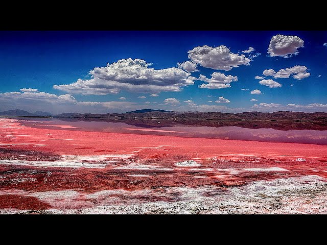 A scenic red lake in Iran