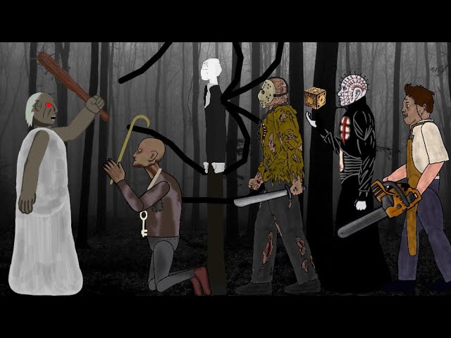 GRANNY vs GRANDPA vs SLENDER MAN vs Pinhead vs Jason Voorhees vs Leatherface - Drawing cartoons 2