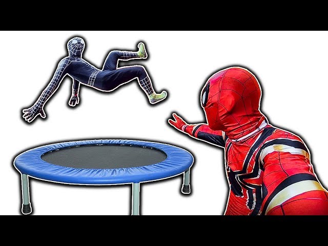 SPIDER-MAN and VENOM trampoline flips | NGƯỜI NHỆN chơi bạt nhún | Jump Arena