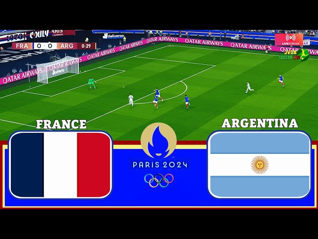 Live 🔴 || France vs Argentina || Men's Quarter Final Paris Olympic 2024 Football Match  || Pes21