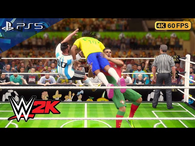 WWE 2K23 - Messi & Ronaldo vs. Neymar & Ronaldinho Tag Team Championship / PS5 (4K60)