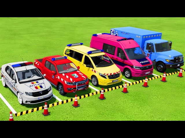 DACIA, VOLKSWAGEN, MERCEDES POLICE CARS and FORD AMBULANCE TRUCK TRANSPORTING ! FS22