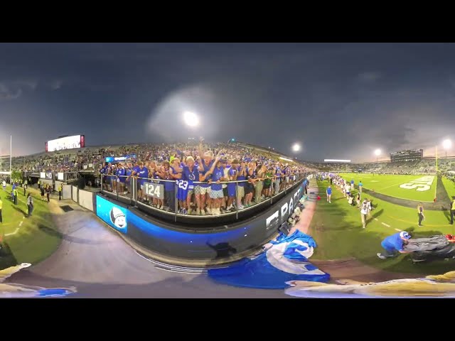 BYU @ UCF Mascot Cosmo running by fans, 360° video