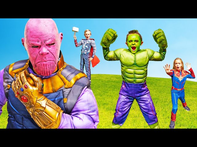 SuperHero Hulk, Thor and Captain Marvel Team Up Against Thanos to Save Kids Fun TV!