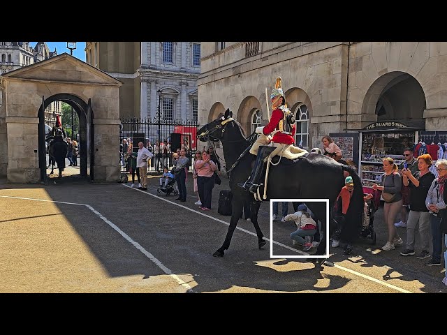 KIDS ARE ALMOST TRAMPLED BY THE HORSE as PARENTS are not paying close attention at Horse Guards!