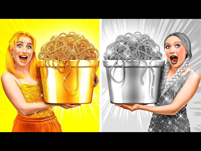 GOLD VS SILVER FOOD CHALLENGE || Eating Only One Color Food For 24 Hours by TeeHeeHee!