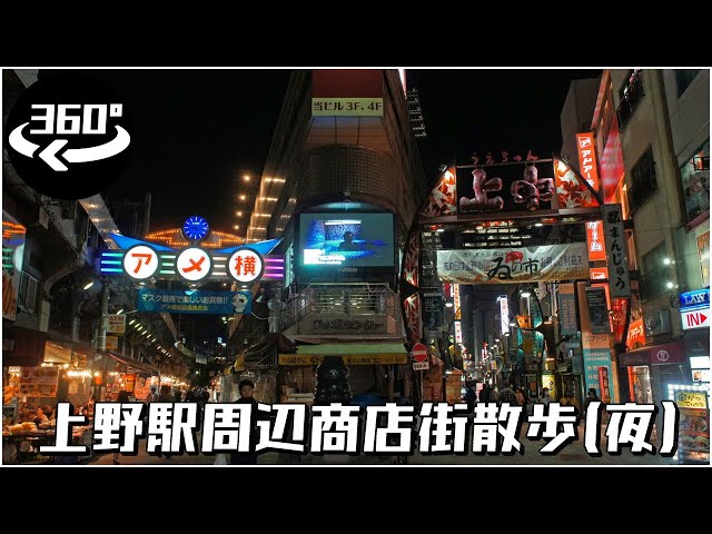 [360° VR 5.6K] 上野駅周辺商店街散歩（夜）