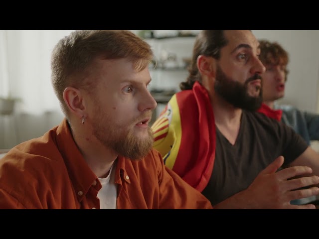 Nervous Spanish Football Fans Watching Match on Tv at Home Cheering for Their Favorite Spain Team