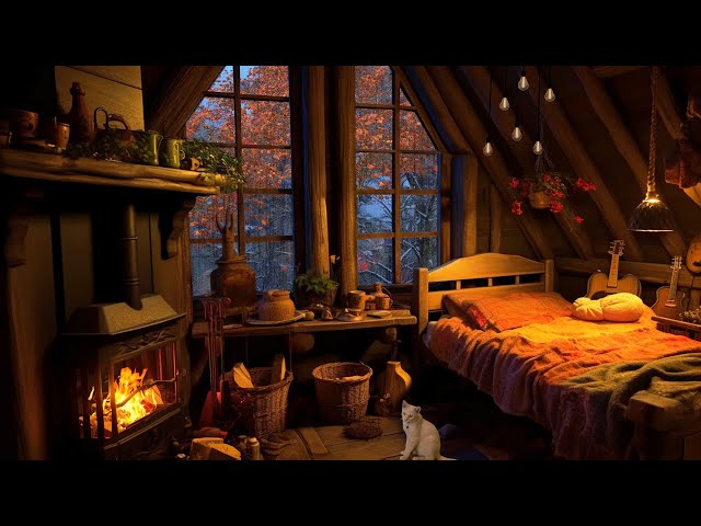 Soothe Your Mind: Autumn Forest Cottage with Gentle Rain & Cozy Fireplace for Peaceful Moments