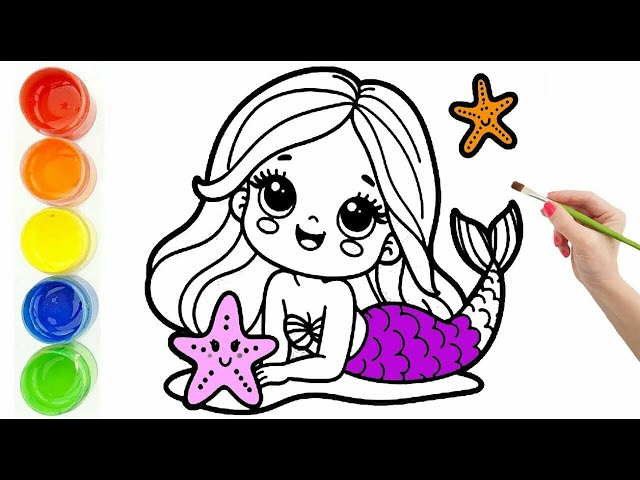 Cute Mermaid Drawing and Coloring    For Kids || Learn to Draw and Paint Little Mermaid