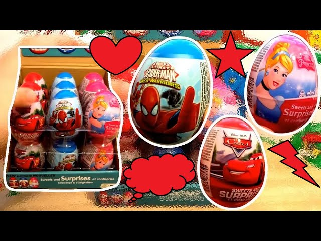 18 Spiderman Cars Princess Surprise Eggs Opening : toys 3d, stickers, cufflinks #62