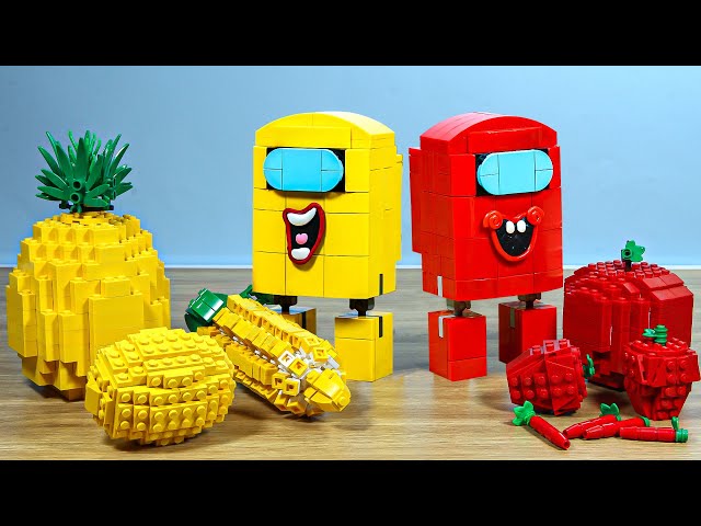 🔴 Lego Happiest Among Us In Real Life - Red and Yellow Fruit Mukbang Challenge ASMR