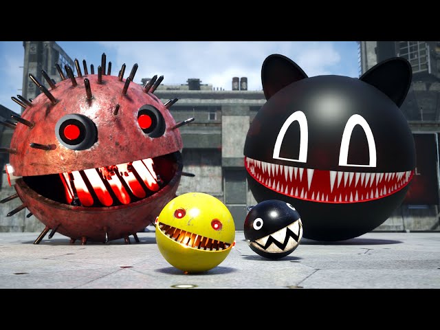 Massive BattleBots Fight: Giant Pacman vs Robot Cat & Robot Spiky