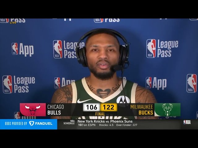 NBA Gametime | Damian Lillard tells us on Bucks improve to 6-9 with win over Bulls; Giannis: 41 Pts