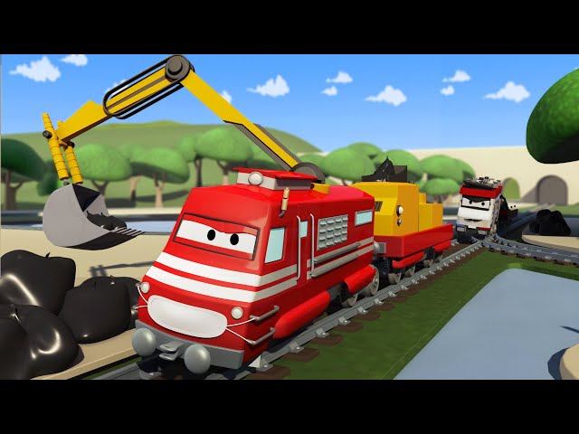 Troy le Train -  Le train à ordures - La Ville des Voitures 🚓 🚒 Dessin animé Trains