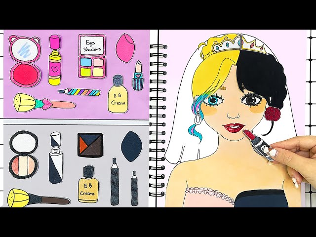 [✨paper diy✨] Bridal Makeup Wednesday and Enid 💄💋 Paper cosmetics 수요일 아담스와 이니드 | ASMR