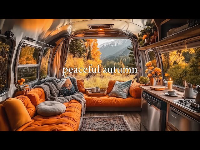 Enjoy the last peaceful autumn days in forest camping car with slow piano jazz music🍂🎶