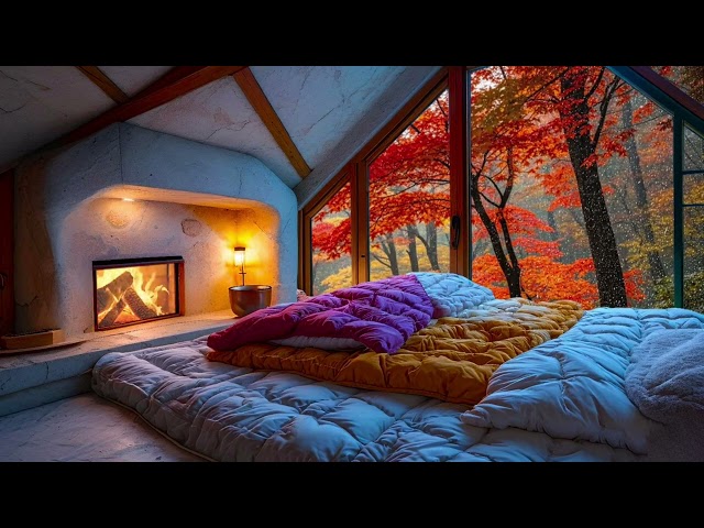 Cozy cabin on a rainy day in late autumn, Sound of rain and fire and relax and fall asleep!