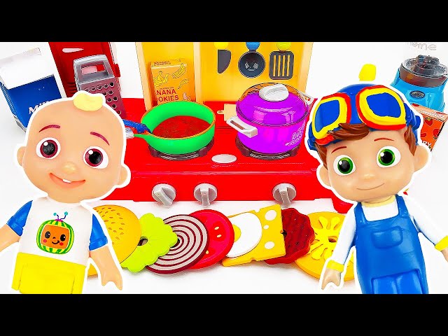 CoComelon JJ & TomTom Make a Burger with Toy Kitchen | Pretend Play Cooking for Kids & Toddlers