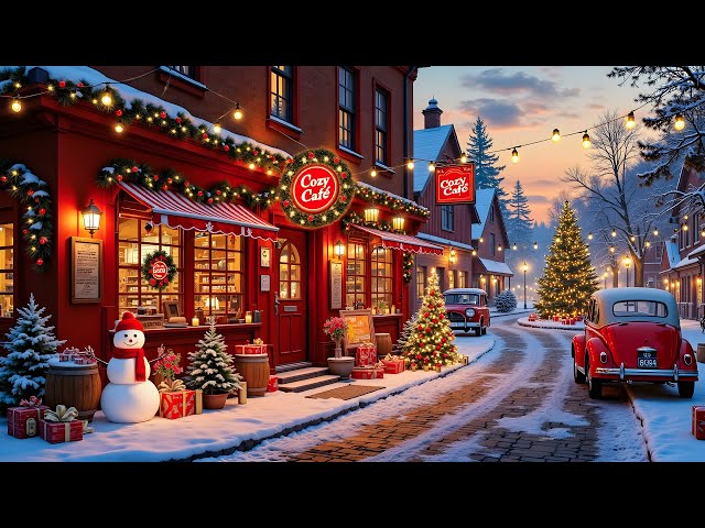 Old Town Winter Nights ☃️ Cozy Café Ambience with Jazz Piano Amid Festive Reds