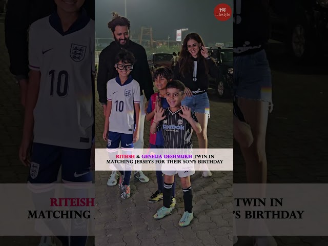 #RiteishDeshmukh and #GeneliaDeshmukh steal hearts in matching jersey for their son's birthday