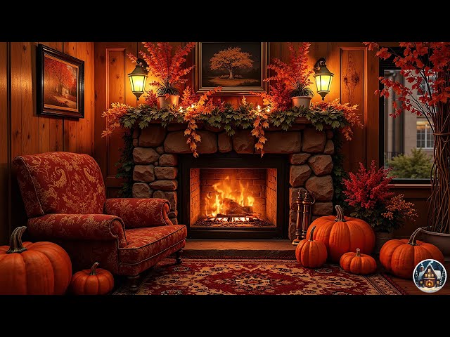 Cozy Cabin Ambience With Smooth Jazz Music - Rain On Window And Warm Fireplace Sounds to Unwind 🍁🍂