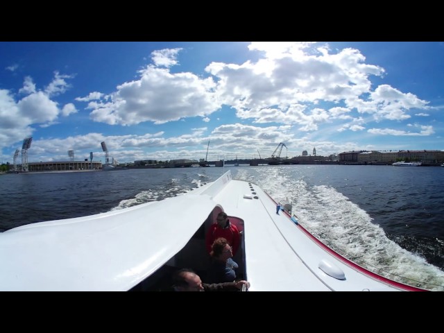 4K 3D video 360° | Hydrofoil Meteor , SPB Neva River to Gulf of Finland - departure