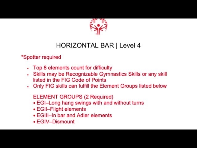 Special Olympics Men's Artistic Gymnastics Level 4 Horizontal Bar Requirements