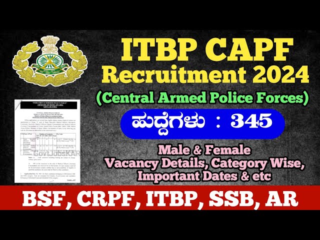 ITBP CAPF Recruitment 2024 | ITBP Recruitment 2024 | ITBP New Vacancy 2024 | ITBP CAPF Notification