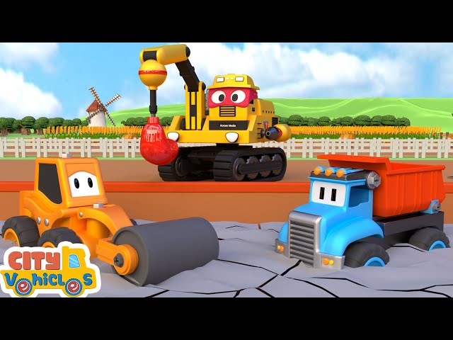 Super excavator rebuild new bridge -Excavator,Bulldozer, crane truck and loader for kids.