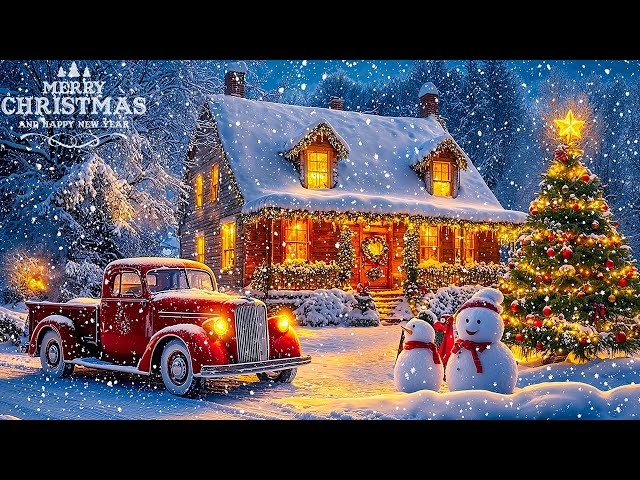 Beautiful Snowy Christmas Ambience 🎁 Quiet and Comfortable Instrumental Music🎄Christmas Night Songs