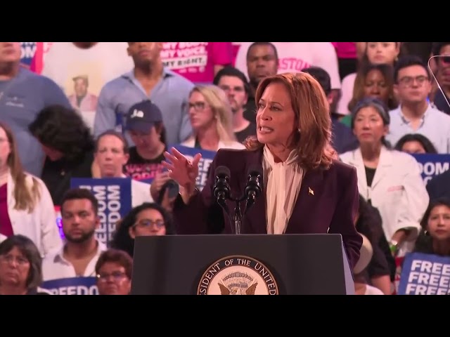 Kamala Harris shuts down rally heckler, talks Trump's impact on abortion bans and women's healthcare