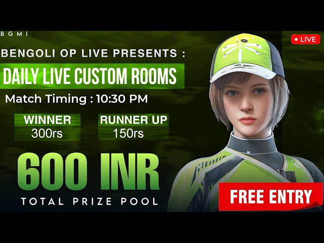 BGMI LIVE CUSTOM ROOM 🛑 free entry cash payment /2K ROAD : and giveaway royal pass / Bengali op live