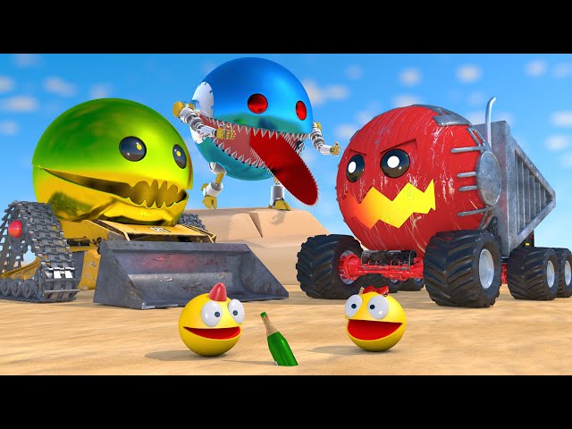 Pacman & Bulldozer Robot Pacman vs Dumping Truck & Chainsaw Tongue Robot Pacmans