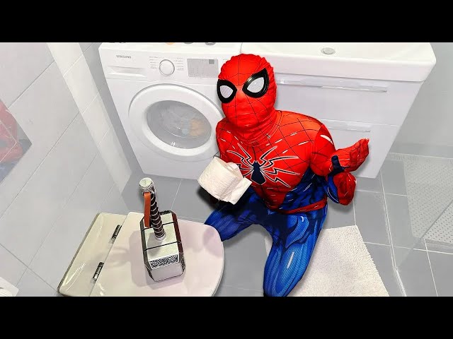 SPIDER MAN Daily Problems in Real Life  SpiderMan Fight Bad Guys!  Spider Man Late for Toilet