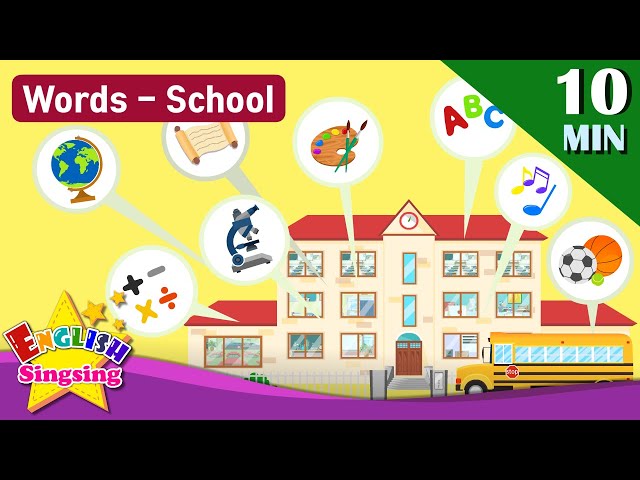 Kids vocabulary Theme "School" - School, School Subjects, School Supplies - Words Theme collection