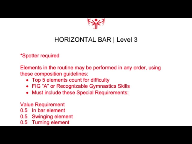 Special Olympics Men's Artistic Gymnastics Level 3 Horizontal Bar Requirements