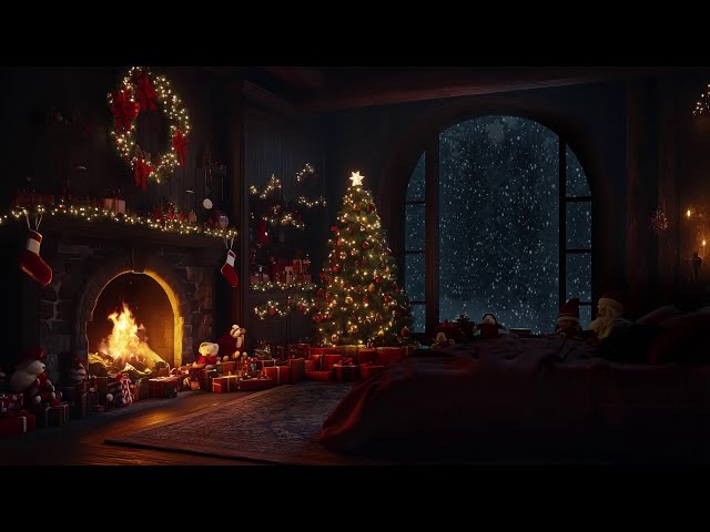 🌟 Peaceful Christmas Ambience☃️Snowfall Outside & Cozy Fireplace Sounds Inside❄️