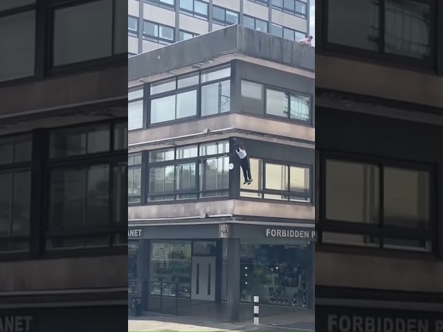 Don't jump! #parkour #stunt #buildingjump #scary #notwhatyouthink #downtown #tag #chase #shorts