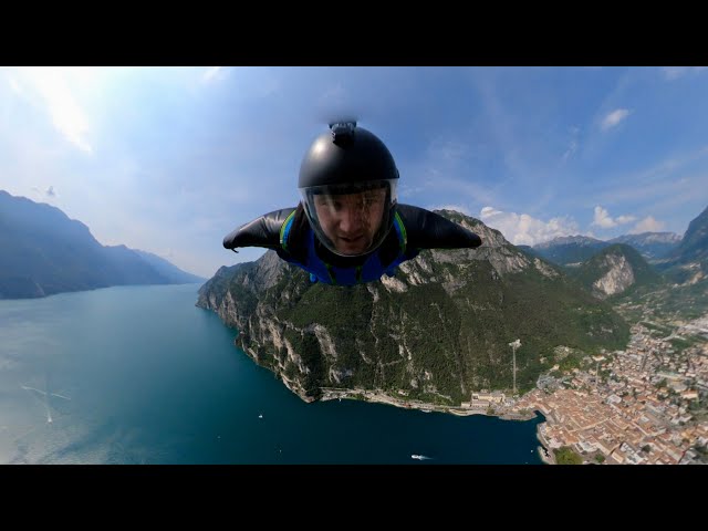 Beautiful Lake Garda Italy Wingsuit BASE Jump | Immersive 360 VR