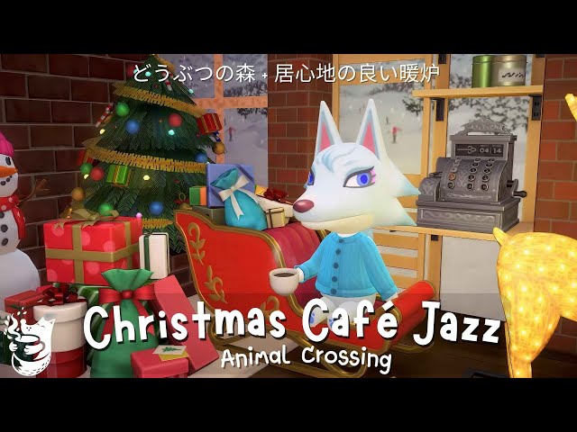 Christmas Café🎄Cozy Fireplace Animal Crossing Ambience + Best Jazz Music | Chill w/ Cute Villagers❤️