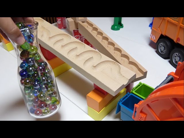 Marble Run Race ASMR ☆ HABA Wave Slope & Japanese Carpenter & Orange Garbage Truck