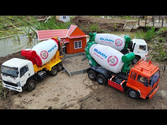 Proses Pengecoran Jalan Desa Mobil Truk Molen Cor Beton Mixer Oleng, Fuso 220Ps, Isuzu Giga Hino 500