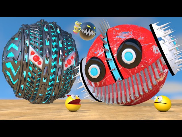 Pacman vs Robot Monsters #10 Compilation (Rolling Robot, Flying Shredder & Spiky Shields Robots)