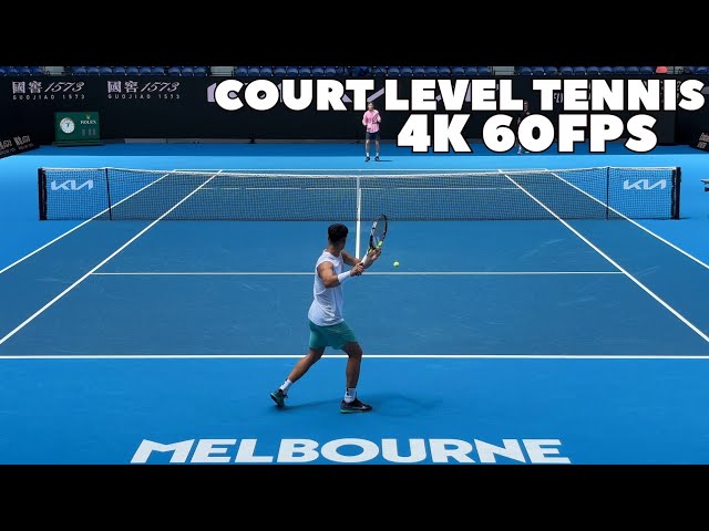 Carlos Alcaraz & Andrey Rublev Practice on Rod Laver Arena! | 2024 Court Level (4K 60FPS)