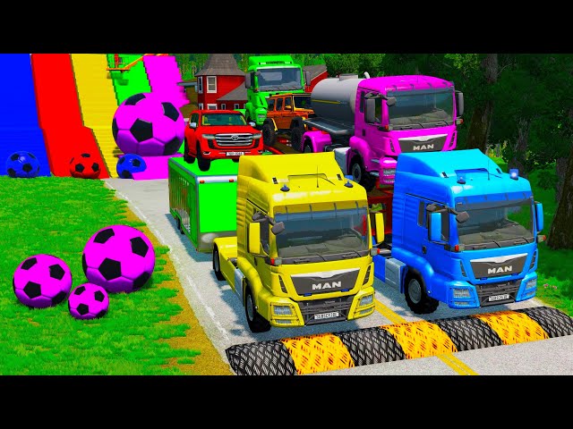 TRANSPORTING PIXAR CARS & FRUITS WITH COLORED & JOHN DEERE vs CLAAS vs TRACTORS - BeamNG.drive #962